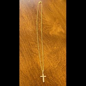 14k Yellow Gold Cross and Chain